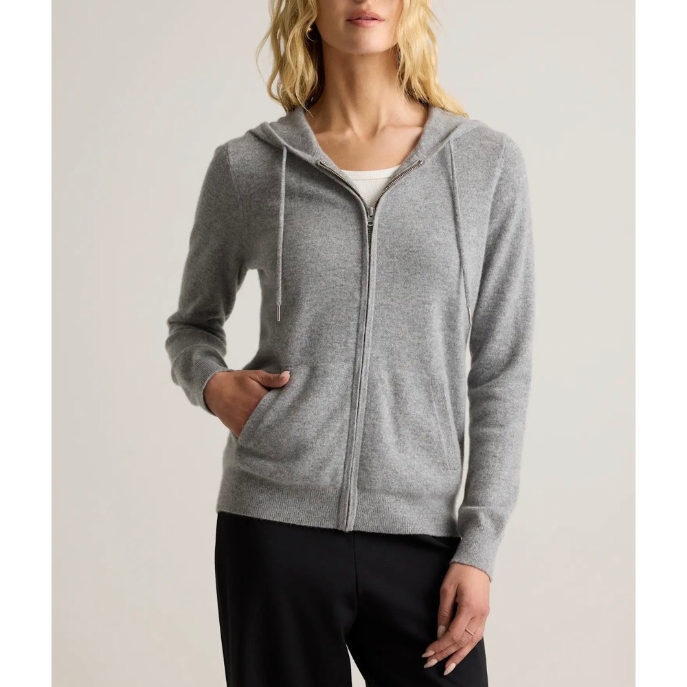 NWT Quince Mongolian Cashmere Full-Zip Hoodie Heather Grey Womens Medium